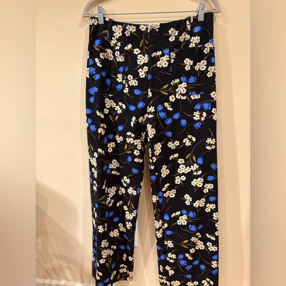 Anthropologie Maeve Colette Black Floral Print Ponte Pants with Floral Pattern